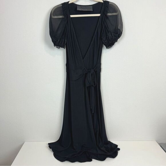 Yigal Azrouel Black Lace Sleeve Wrap Midi Dress 2 - Picture 1 of 13